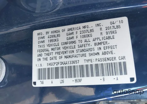 2010 Honda Accord 2.4 Lx z USA, uszkodzony, nr VIN 1HGCP2F3XAA133657